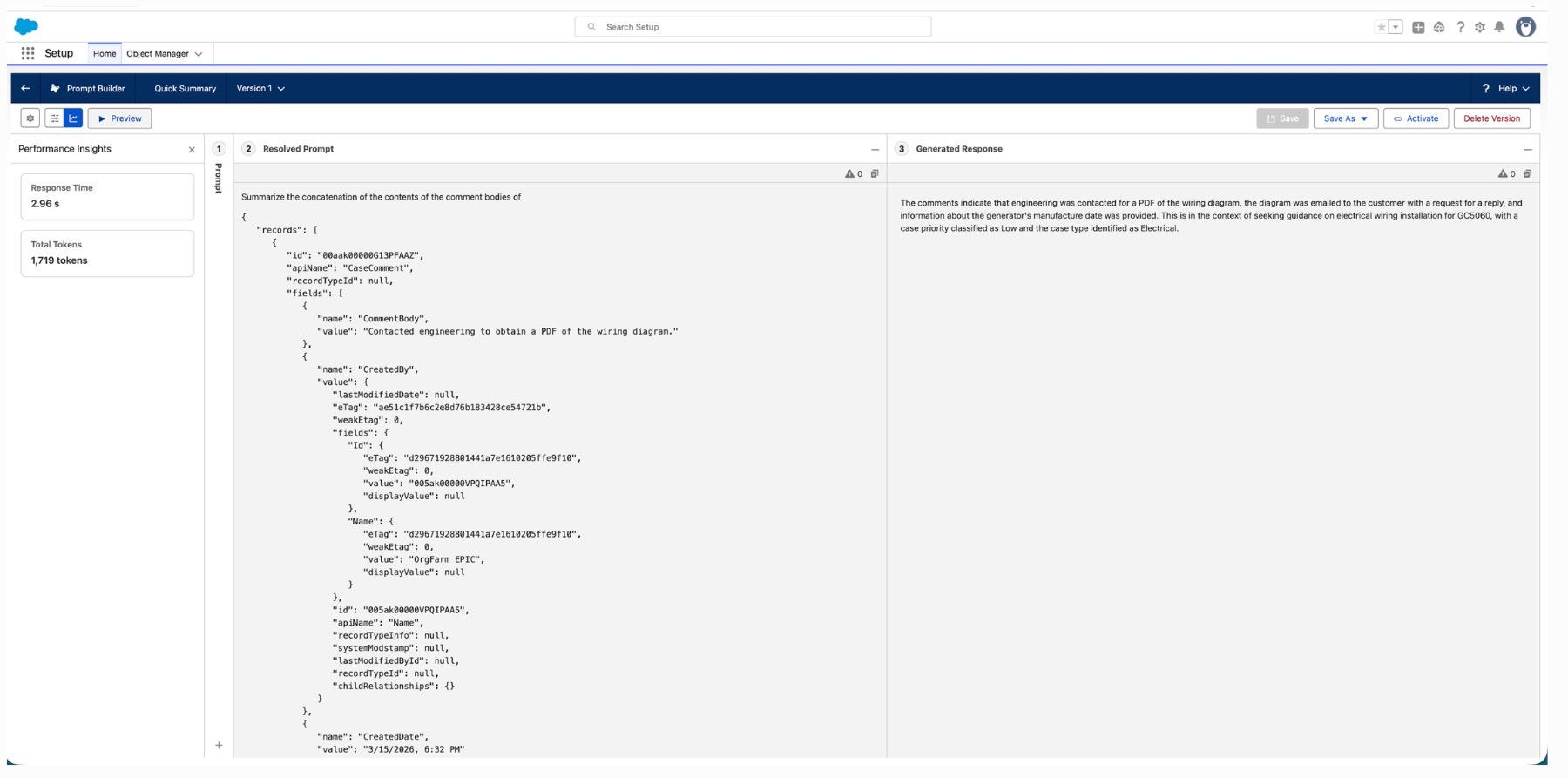 Prompt Builder grounded response