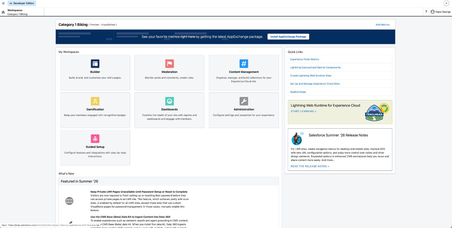Category 1 Biking Experience Cloud workspace